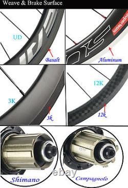 50mm Clincher Carbon Wheels 700C Road Bike Cycle Wheelset 23mm Width 12K Twill