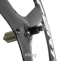 700CTri Spokes Carbon Wheels 65mm Depth Clincher Road Bike Tri Spoke Rear Wheel