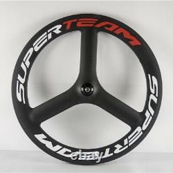 700CTri Spokes Carbon Wheels 65mm Depth Clincher Road Bike Tri Spoke Rear Wheel