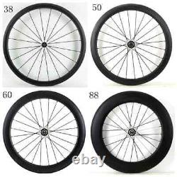 700C 38/50/60/88mm Depth Road Bike Clincher Carbon Wheelset with Powerway Hub