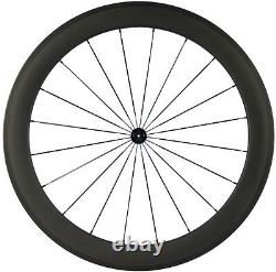 700C 60mm Clincher Road Rim Bike/Bicycle Carbon Wheelset Front & Rear Wheels