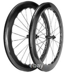 700C Carbon Fiber 65mm Road Bicycle Wheelset Clincher Wheels UD Glossy Rim brake