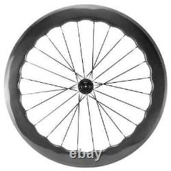 700C Carbon Fiber 65mm Road Bicycle Wheelset Clincher Wheels UD Glossy Rim brake