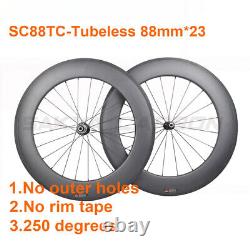 700C Carbon Fiber Road Bike Wheels 88mm Depth 23mm Wide Tubeless Matte/Glossy