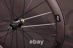 700C Carbon Fiber Road Bike Wheelset 38/50/60mm Disc Brake Thru Axle QR Wheels