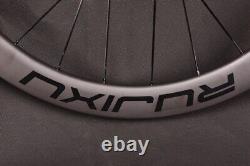 700C Carbon Fiber Road Bike Wheelset 38/50/60mm Disc Brake Thru Axle QR Wheels