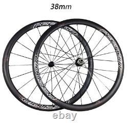 700C Carbon Fiber Tubular Bicycle Wheels Road Bike Wheelset Ceramic Bearings Hub