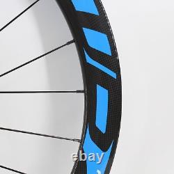 700C Carbon Fibre Road Bike Wheelset Clincher Tubeless Rims Thru Axle Disc Brake