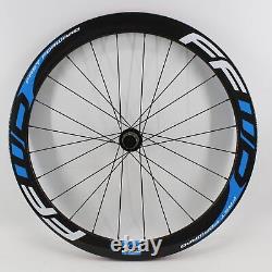 700C Carbon Fibre Road Bike Wheelset Clincher Tubeless Rims Thru Axle Disc Brake