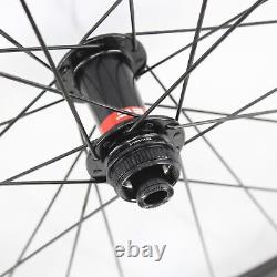 700C Carbon Fibre Road Bike Wheelset Clincher Tubeless Rims Thru Axle Disc Brake