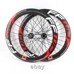 700C Carbon Fibre Road Bike Wheelset Clincher Tubeless Rims Thru Axle Disc Brake