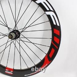 700C Carbon Fibre Road Bike Wheelset Clincher Tubeless Rims Thru Axle Disc Brake