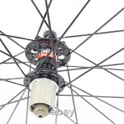 700C Carbon Fibre Road Bike Wheelset Clincher Tubeless Rims Thru Axle Disc Brake