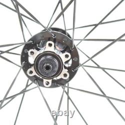 700C Carbon Fibre Road Bike Wheelset Clincher Tubeless Rims Thru Axle Disc Brake