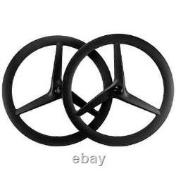 700C Carbon Road Bike 3 Spoke Wheelset 55mm Depth Tubeless V/Disc Brake Wheels