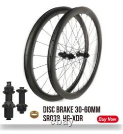 700C Carbon Road Bike Wheelset Clincher Tubeless Paintless Rims Center Lock Hub