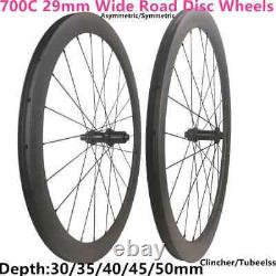 700C Carbon Road Disc Wheelset Asymmetric 29mm Wide 30-50mm Depth Center Lock
