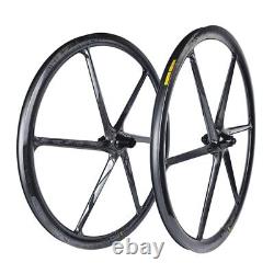 700C Carbon Wheels 6 Spoke 1450g 25mm Width Clincher Road Bicycle Rim Disc Brkae