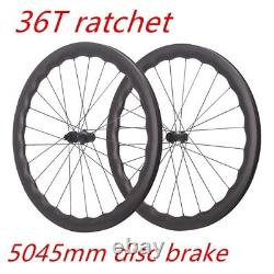 700C Carbon Wheels Road Bike Wheelset 36T Ratchet Teeth Disc Brake Center Lock