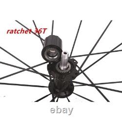 700C Carbon Wheels Road Bike Wheelset 36T Ratchet Teeth Disc Brake Center Lock