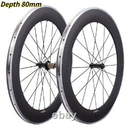 700C Depth 80mm Carbon Fiber Road Bike Wheels City Bicycle Wheelset Clincher