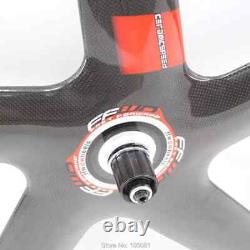 700C Fixed Gear Track Road Bicycle Carbon 5 Spokes Wheelset Clincher Five Spoke