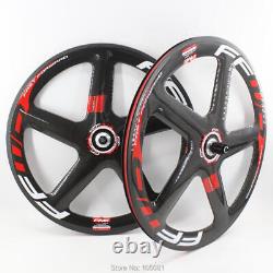 700C Fixed Gear Track Road Bike Carbon 5 Spokes Bicycle Wheelset Clincher Rim