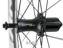 700C Full Carbon Fiber Wheels 50mm Deep Clincher Road Bike Wheelset R7 Hub 3k