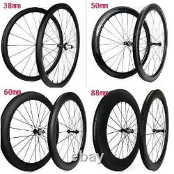 700C Road Bike Carbon Fiber Wheels Depth 38/50/60/88mm V Brake Clincher/Tubular