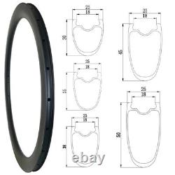 700C Road Bike Carbon Rims Clincher Tubeless Tubular 30/35/38/45/50x25mm 28 32H