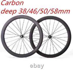 700C Road Bike Carbon Wheelset 38/46/50/58mm Deep Clincher/tubeless Wheels