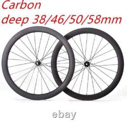 700C Road Bike Carbon Wheelset 38/46/50/58mm Deep Clincher/tubeless Wheels
