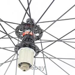 700C Road Bike Matt UD Carbon Bicycle Wheelset Thru Disc Brake Hubs Rims Wheels
