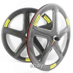 700C Road Track Fixed Gear Bike Carbon 5 Spokes Bicycle Wheelset Clincher Rim