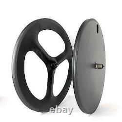 700C Track/Road Bike Carbon Wheels Three Spoke/ Disc Wheel Set Clincher/tubular