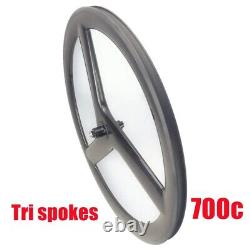 700C Tri Spokes Carbon Wheels Road Bike Wheelset 20MM Width 50MM Depth V Brake