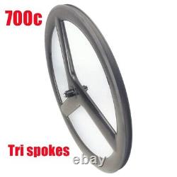 700C Tri Spokes Carbon Wheels Road Bike Wheelset 20MM Width 50MM Depth V Brake