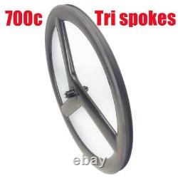 700C Tri Spokes Carbon Wheels Road Bike Wheelset 20MM Width 50MM Depth V Brake