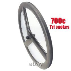 700C Tri Spokes Carbon Wheelset Road Bike Wheels 23MM Width 50MM Depth V Brake