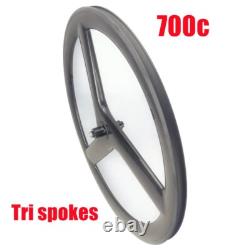 700C Tri Spokes Carbon Wheelset Road Bike Wheels 23MM Width 50MM Depth V Brake