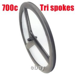 700C Tri Spokes Carbon Wheelset Road Bike Wheels 23MM Width 50MM Depth V Brake