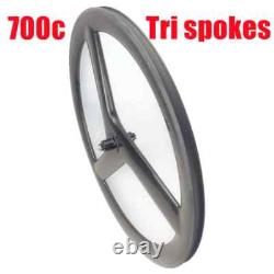 700C Tri Spokes Carbon Wheelset Road Bike Wheels V Brake 23MM Width 50MM Depth