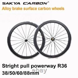 700c Carbon Road Bike Wheelset Clincher Bicycle Wheels with Alloy Brake Surface