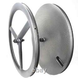 Carbon 3 Spoke Wheels 28mm Wide Tubeless 700c Road/Track Bike Disc Brake Wheels