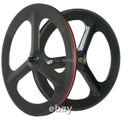 Carbon Fiber Road Bike Wheels Rim Depth 70mm 3 Spoke Racing Bicycle Wheelset