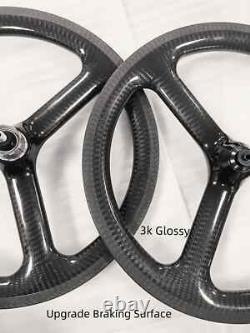 Carbon Fiber Road Folding Bike 3 Spokes Wheelset 16 Inch 349 Clincher Rim Brake