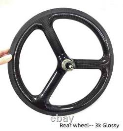 Carbon Fiber Road Folding Bike 3 Spokes Wheelset 16 Inch 349 Clincher Rim Brake