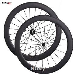 Carbon Fibre Wheels Road Bike Bicycle Wheelset 700C 60mm Tubular R13 Ceramic Hub
