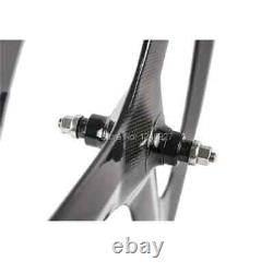 Carbon Road Bike Wheelset Clincher Tubular 3 Spoke Track Fixed Gear Wheels