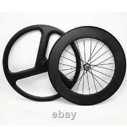 Carbon Road Bike Wheelset Front 3 Spokes Rear 88mm Tubular R36 Hubs Wheels